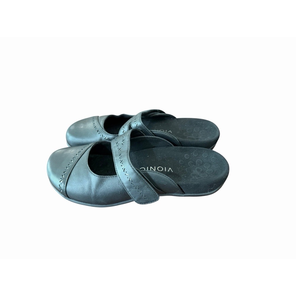 Vionic 8M Allegra Black Leather Mary Jane Mules Clogs Slip On Comfort